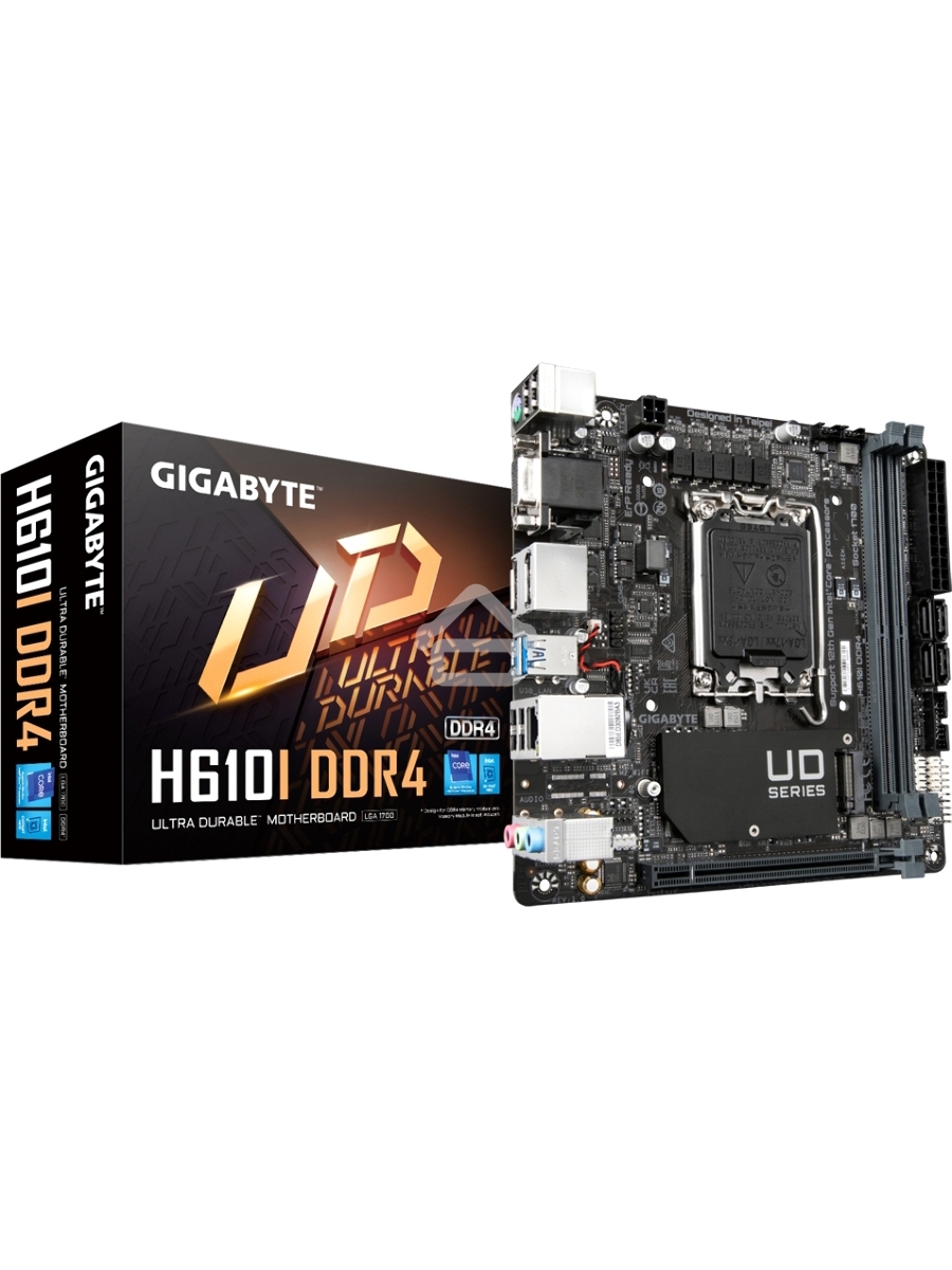 Материнская плата Gigabyte H610I DDR4, LGA 1700, Intel H610, 2xDDR4, 4xSATA, 1xM.2, 1xPCIe 4.0 x16, 1xHDMI, 1xVGA, 2xDP, 1x 1Gb LAN, 2xUSB-A 3.2 Gen 1, 4xUSB-A 2.0, 3x 3.5 мм, 7.1, Mini-ITX