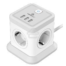 Сетевой фильтр Cablexpert Tower, TWR-4-U3-W-3, 4 р, 10А, 3xUSB, 3.1А, 3 м, ур.защиты 2+, белый, коробка