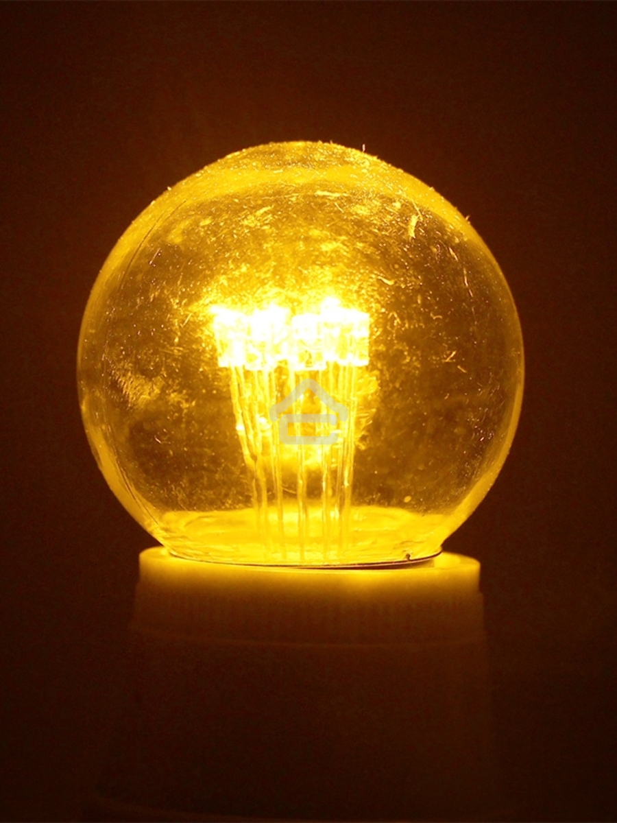 Лампа шар e27 6 LED  Ø45мм - желтая, прозрачная колба, эффект лампы накаливания