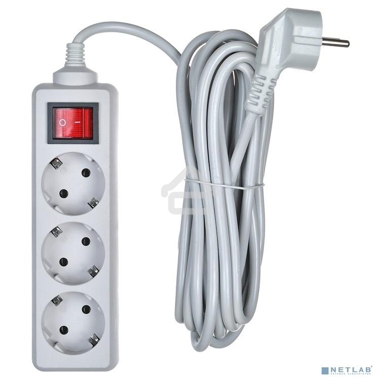 Сетевой фильтр Buro 300SL-5-G 5 м, 3 розетки, серый (пакет ПЭ)