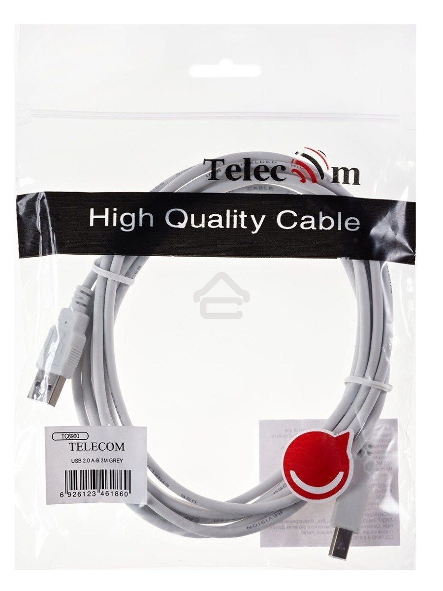 Кабель AM/BM USB2.0 3м Telecom USB 2.0 A-->B 3.0m, белый/серый, TC6900-3.0M