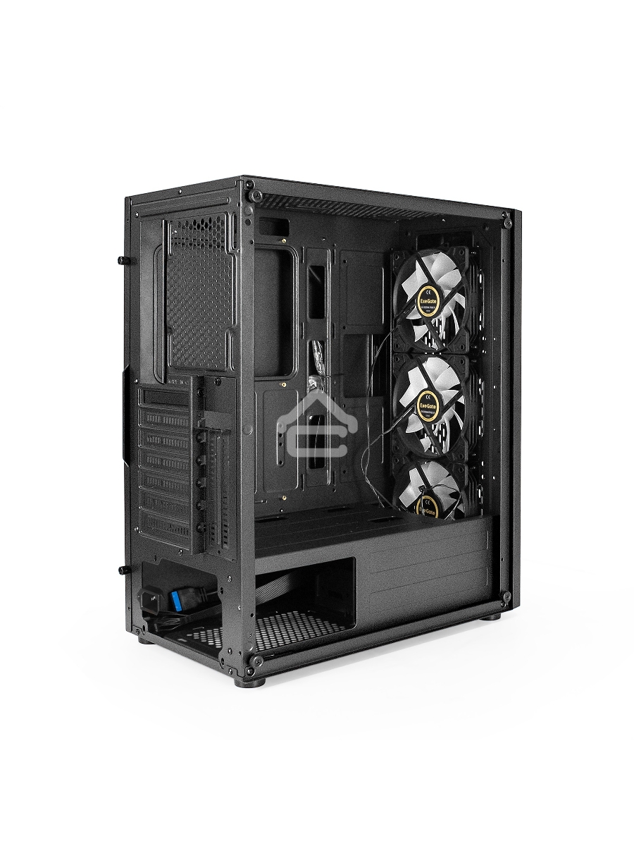 Компьютерный корпус Miditower ExeGate EVO-9205 (ATX, без БП, с окном, 1*USB+1*USB3.0, аудио, 3 вент. 12см с RGB подсветкой)