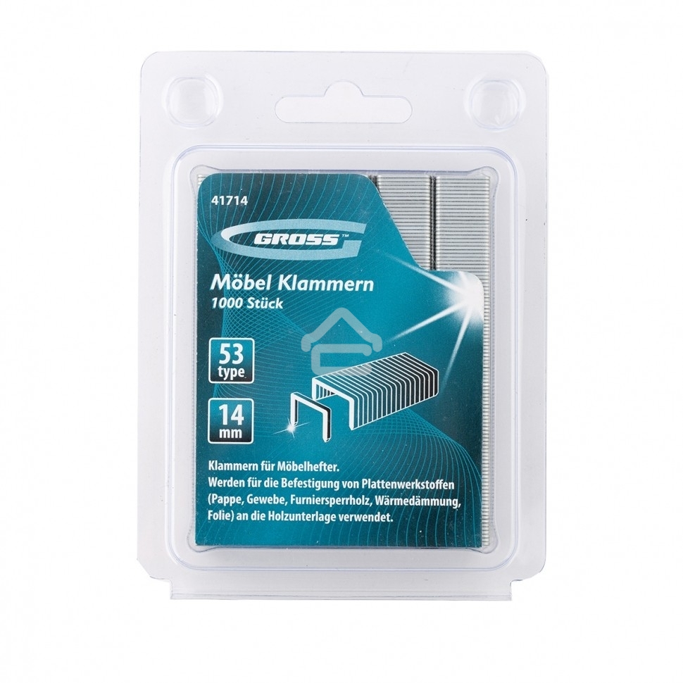 Скобы Gross 41714, 14 мм, для мебельного степлера, усиленные, тип 53, 1000 шт.