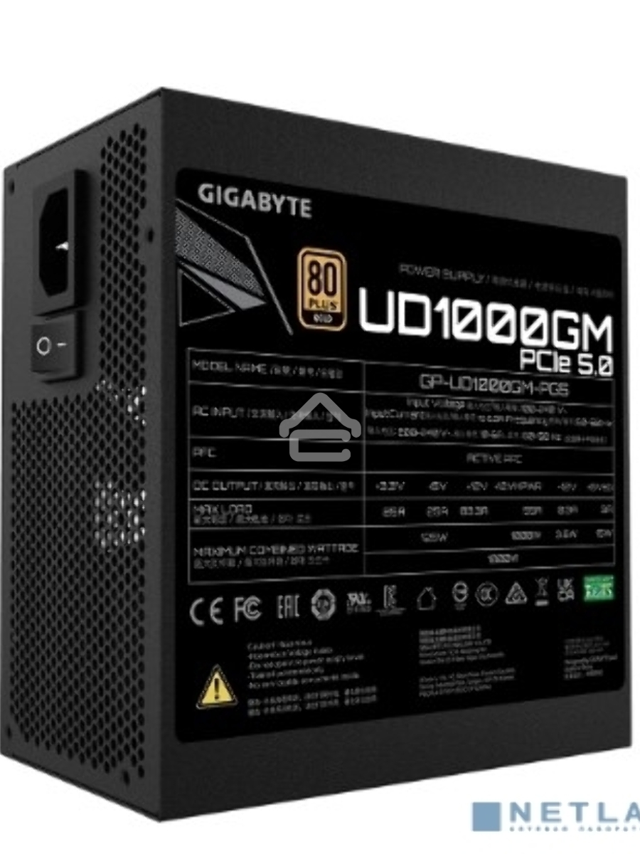 Блок питания Gigabyte GP-UD1000GM PG5 RTL, 1000Вт, 80 PLUS Gold, 120мм, модульный, черный