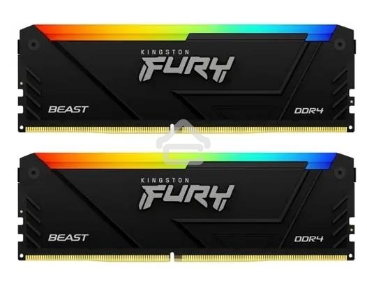 Оперативная память Kingston Fury Beast, DDR4, 16GB (2x8GB), 3200MHz, CL16, DIMM, с радиатором, RGB, черный