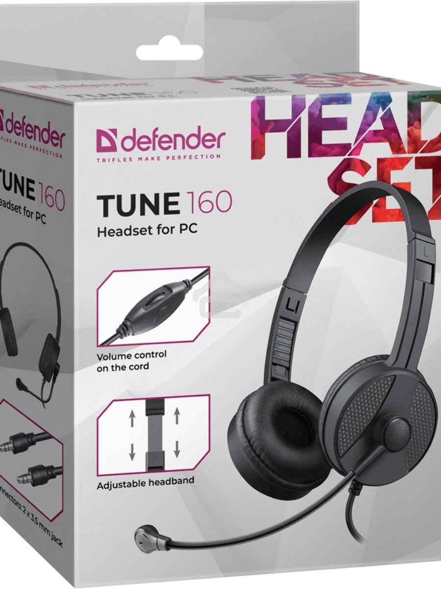 Гарнитура проводная Defender Tune 160 (черный, провод 1.8 м) (63164)