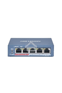 Коммутатор Hikvision DS-3E0105P-E/M(B) 4 RJ45 100M PoE с грозозащитой 6кВ; 1 Uplink порт 100М Ethernet: бюджет PoE 35Вт; поддерживают режим передачи до 250м; таблица MAC адресов на 1000 записей;