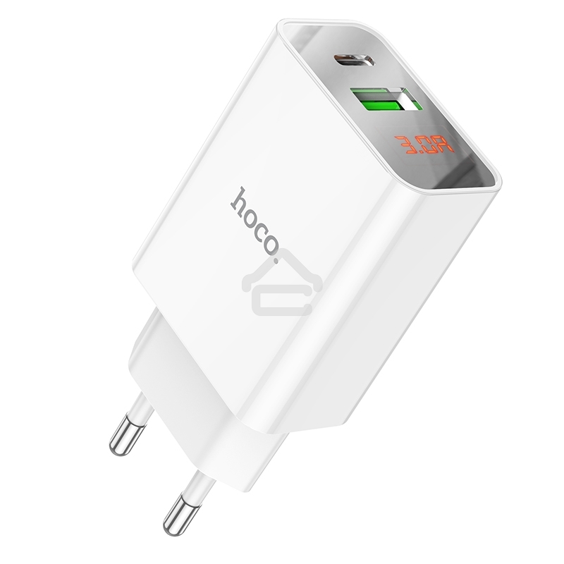 Зарядное устройство с дисплеем Hoco 18Вт, 3А, QC3.0/PD, 1хUSB, 1хType-C, C100A, белый, коробка