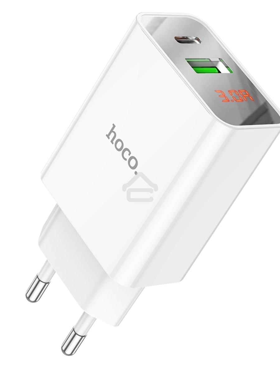 Зарядное устройство с дисплеем Hoco 18Вт, 3А, QC3.0/PD, 1хUSB, 1хType-C, C100A, белый, коробка