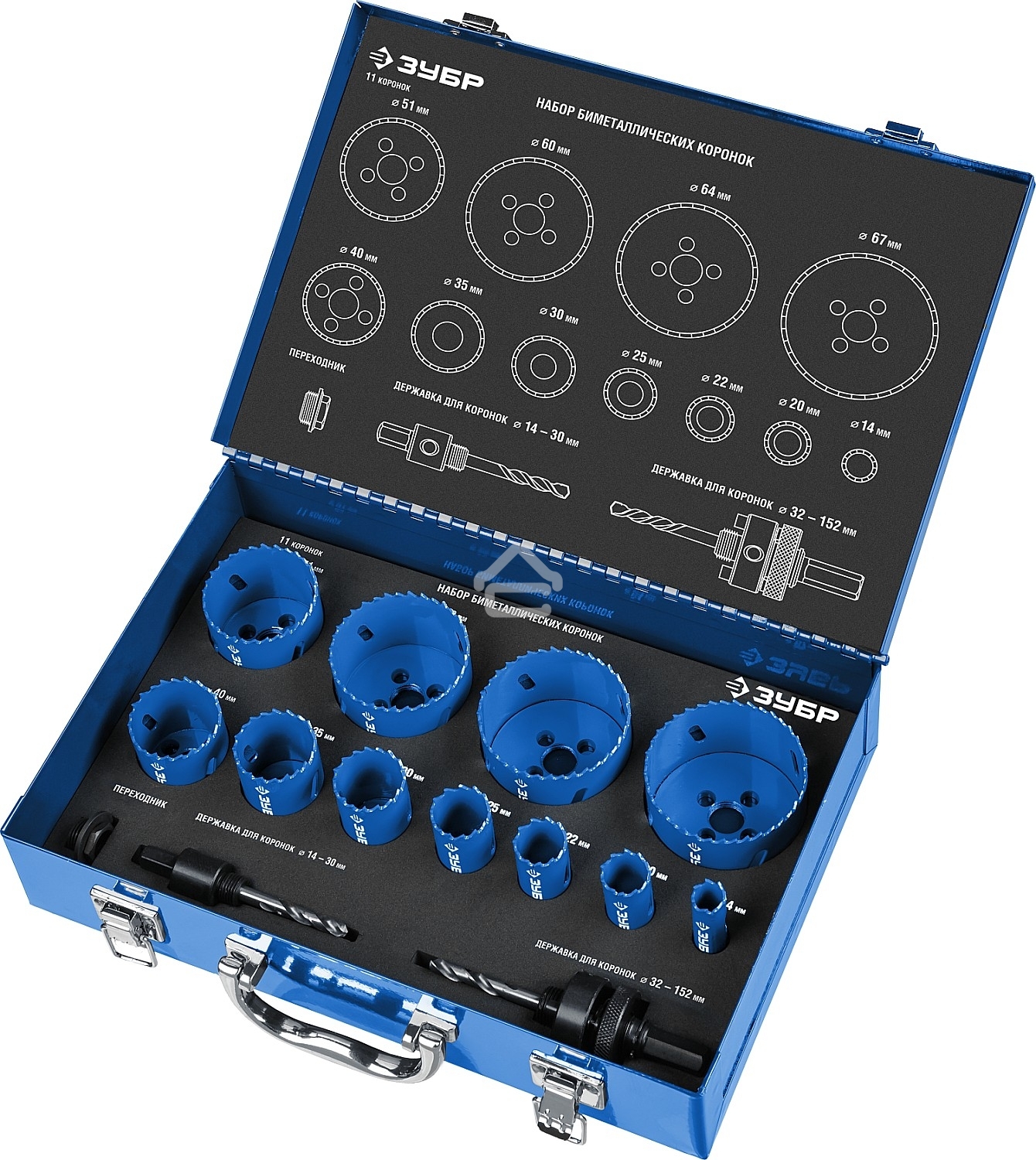 Набор коронок ЗУБР ЭКСПЕРТ 29531-H1Bi-metal глубина сверл.38мм d14/20/22/25/30/35/40/51/60/64/67мм