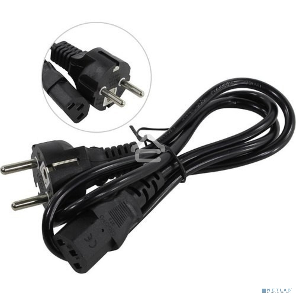 Кабель питания ExeGate Power PC-1P (Евровилка Schuko->С13) VDE-250V-3*0.5-CU, 6A, черный, 1.0м