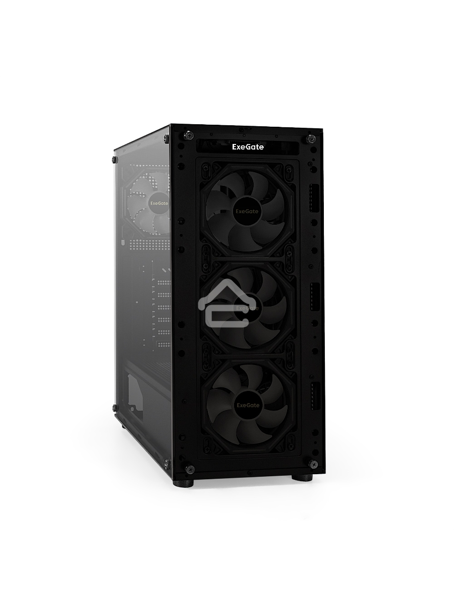Компьютерный корпус Miditower ExeGate i3 BASE (ATX, без БП, с окном, 1*USB+1*USB3.0, аудио, 4 вент. 12см с RGB подсветкой)