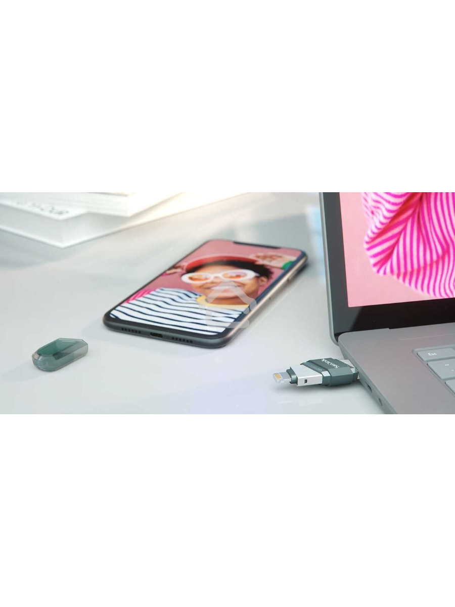 Флеш диск Sandisk 128Gb iXpand Flip SDIX90N-128G-GN6NE USB3.1 зеленый/серебристый