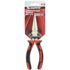 Длинногубцы Matrix NICKEL, 160 мм, прямые никелированные, двухкомпонентные рукоятки