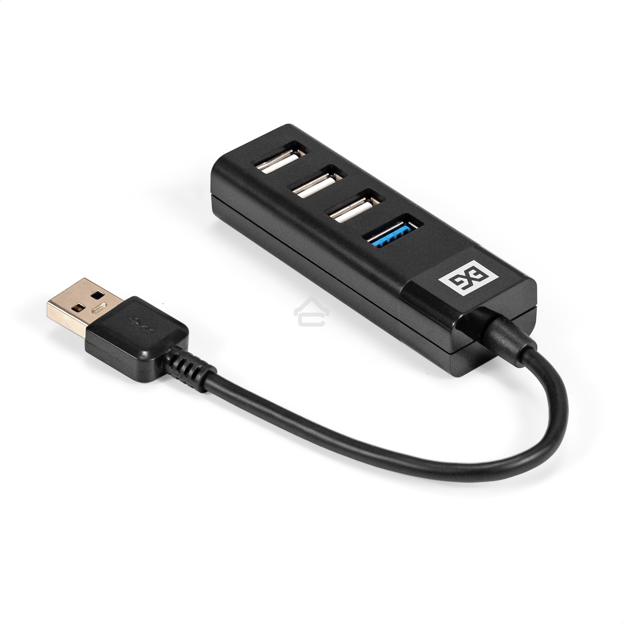 Хаб USB (концентратор) 4-в-1 ExeGate DUB-3213 (кабель-адаптер USB2.0 --> 3xUSB2.0, 1xUSB3.0, Plug&Play, черный)