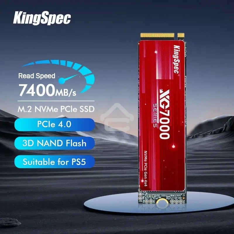 Накопитель SSD KingSpec XG7000, 2Tb, PCIe 4.0 x4, M.2 2280, NVMe, R/W 7400/6600, с радиатором