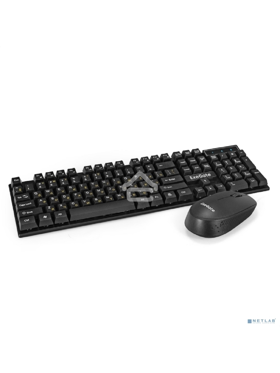 Комплект беспроводной ExeGate Professional Standard Combo MK210 (клавиатура полноразмерная влагозащищенная 104кл. + мышь оптическая 1200dpi, 3 кнопки и колесо прокрутки; USB, радиоканал 2,4 ГГц, радиус действия до 10м, черный, Color Box)