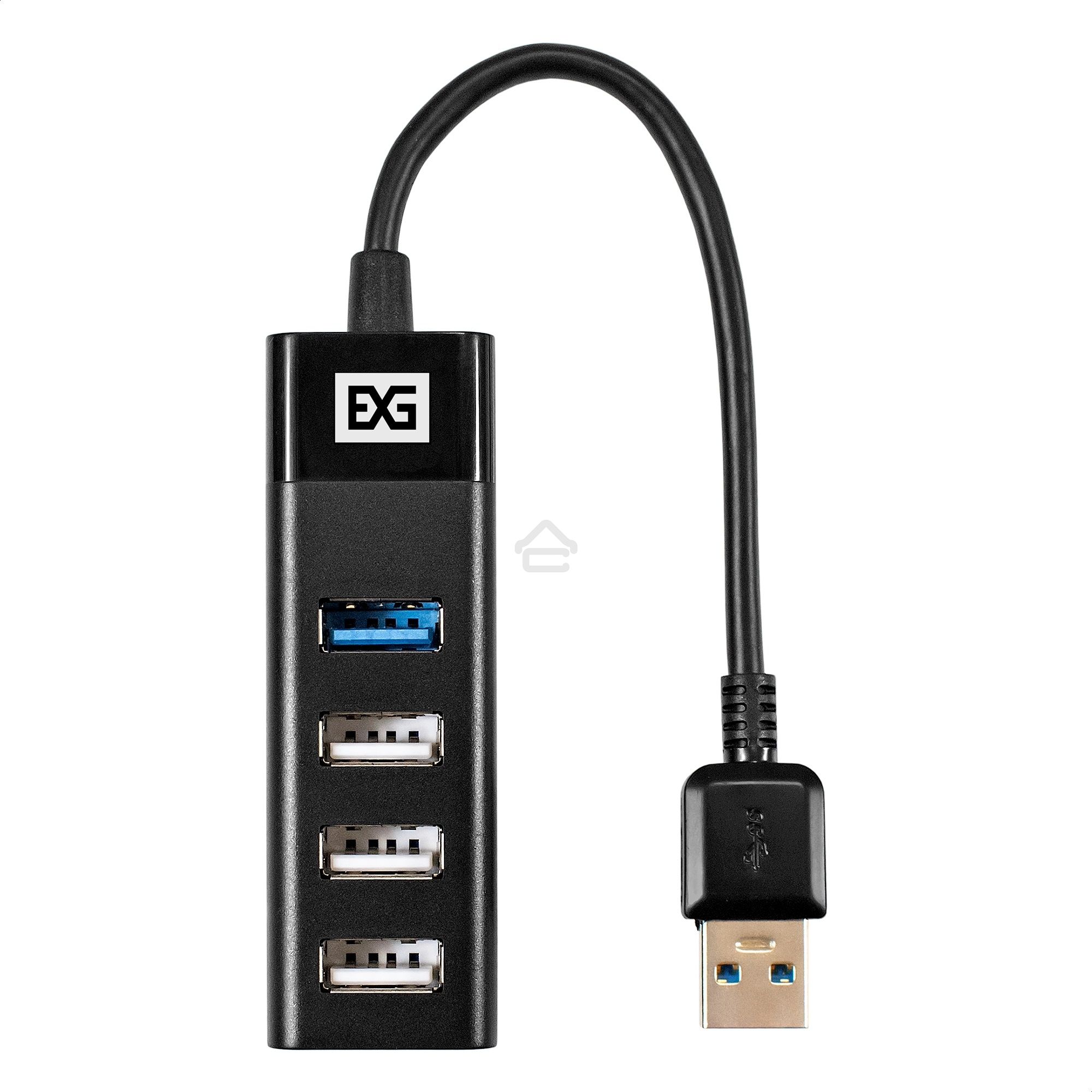 Хаб USB (концентратор) 4-в-1 ExeGate DUB-3213 (кабель-адаптер USB2.0 --> 3xUSB2.0, 1xUSB3.0, Plug&Play, черный)