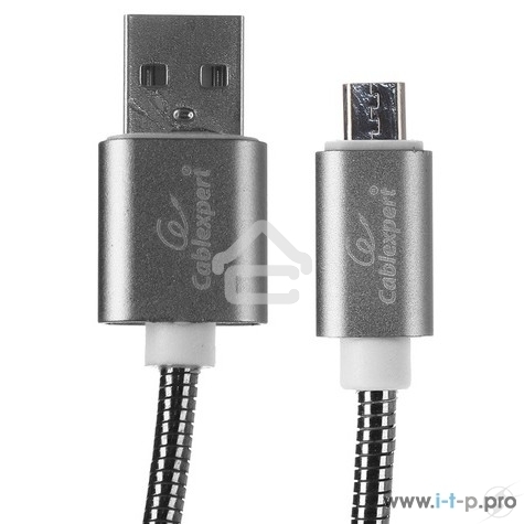 Кабель USB2.0 Cablexpert CC-G-mUSB02Gy-1.8M, AM/microB, серия Gold, длина 1.8м, титан, блистер