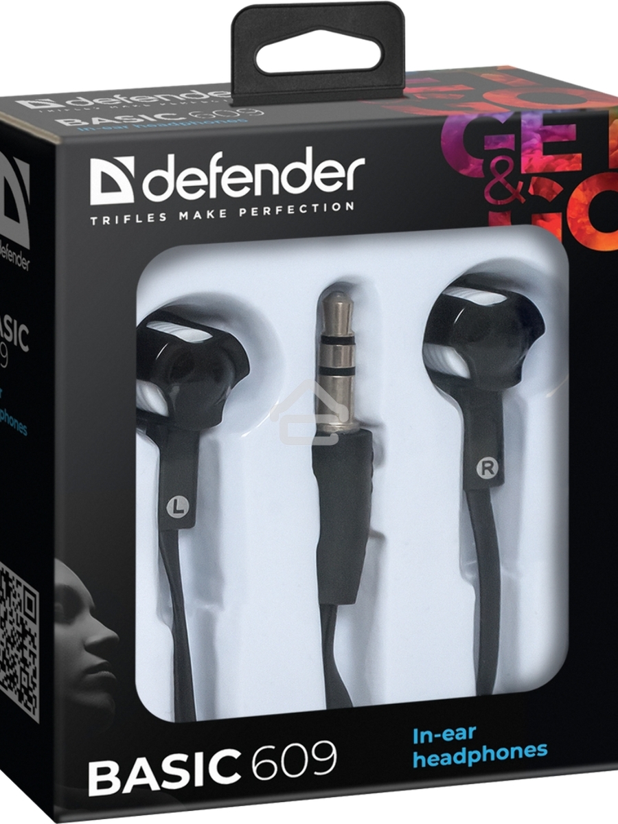 Наушники Defender вставки Basic 609 черный/белый