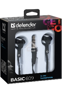 Наушники Defender вставки Basic 609 черный/белый
