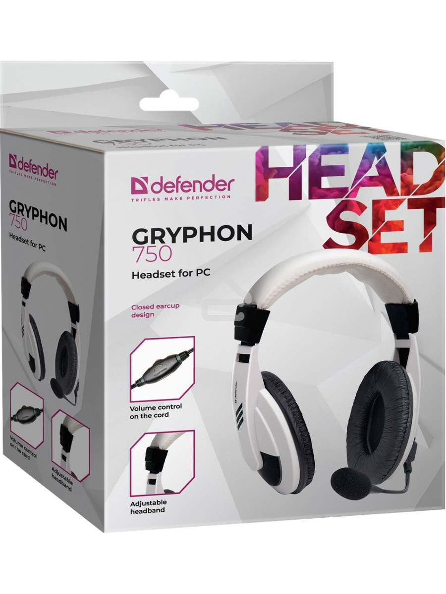 Наушники Defender Gryphon 750 белый, кабель 2 м