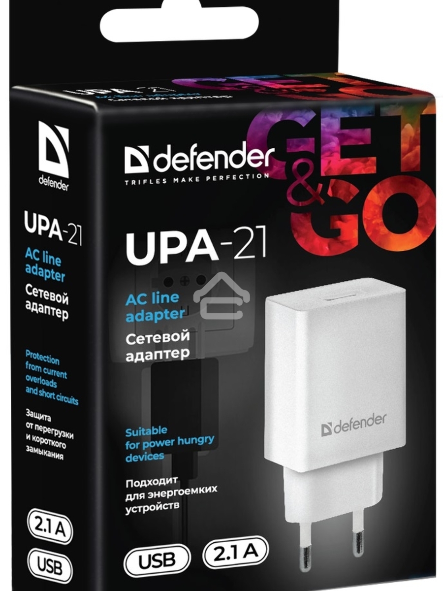 Сетевой адаптер Defender 1xUSB, 5V/2.1А , белый (UPA-21) (83571)