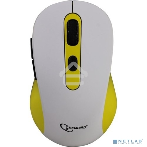 Мышь беспроводная Gembird MUSW-221-Y белый/желтый, 1600 dpi, радиоканал, USB, кнопки - 6