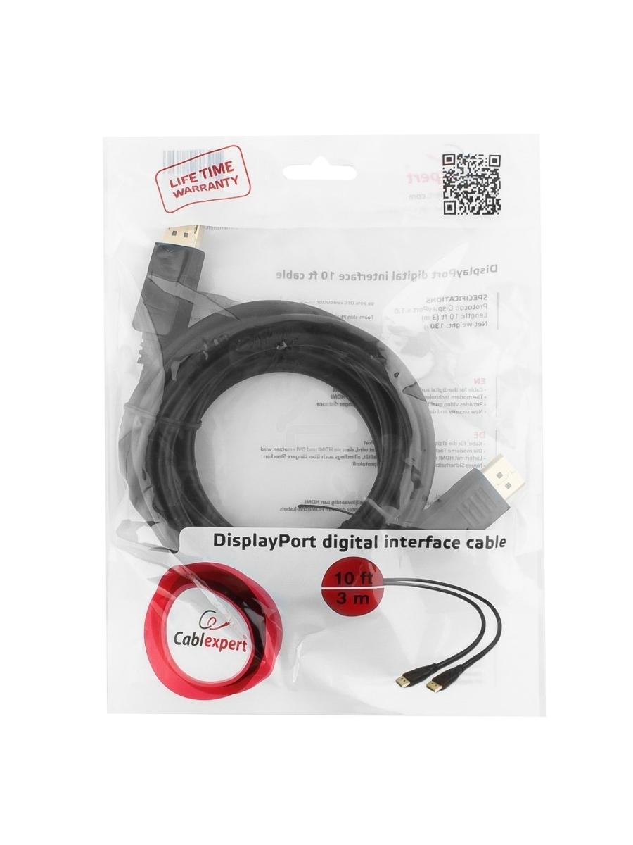 Кабель DisplayPort Gembird/Cablexpert , 3м, 20M/20M, черный, экран, пакет(CC-DP-10)