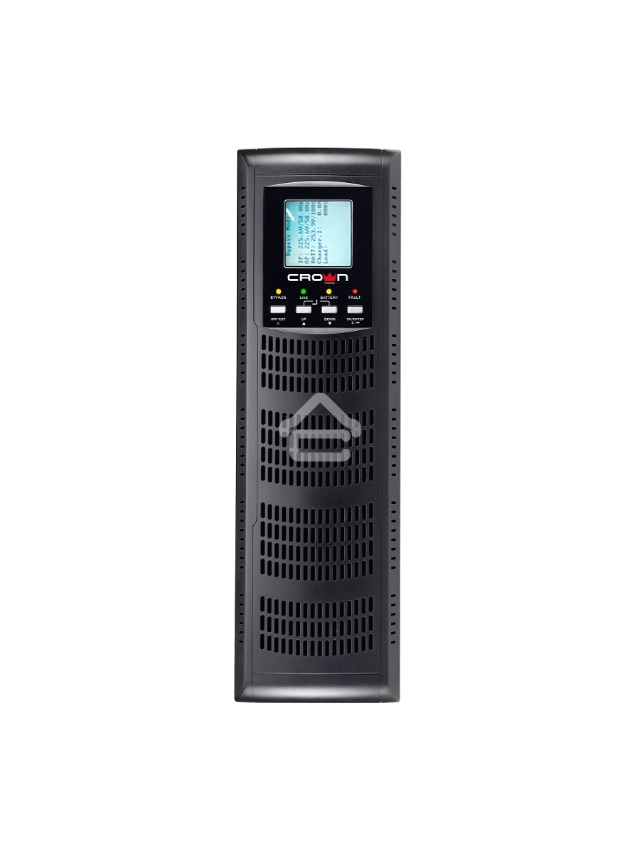Источник бесперебойного питания CROWN On-Line CMUOA-300X-6K 6000VA/5400W, корпус металл, TOWER&RACK, 3U+3U, АКБ 16*12V/7AH, PF-0.9, AVR 110-300V, порт USB+RS-232, EPO, розетки - клемная колодка (Ph+N+GND), входной кабель 2,5 м, вентилятор охлаждения, авто