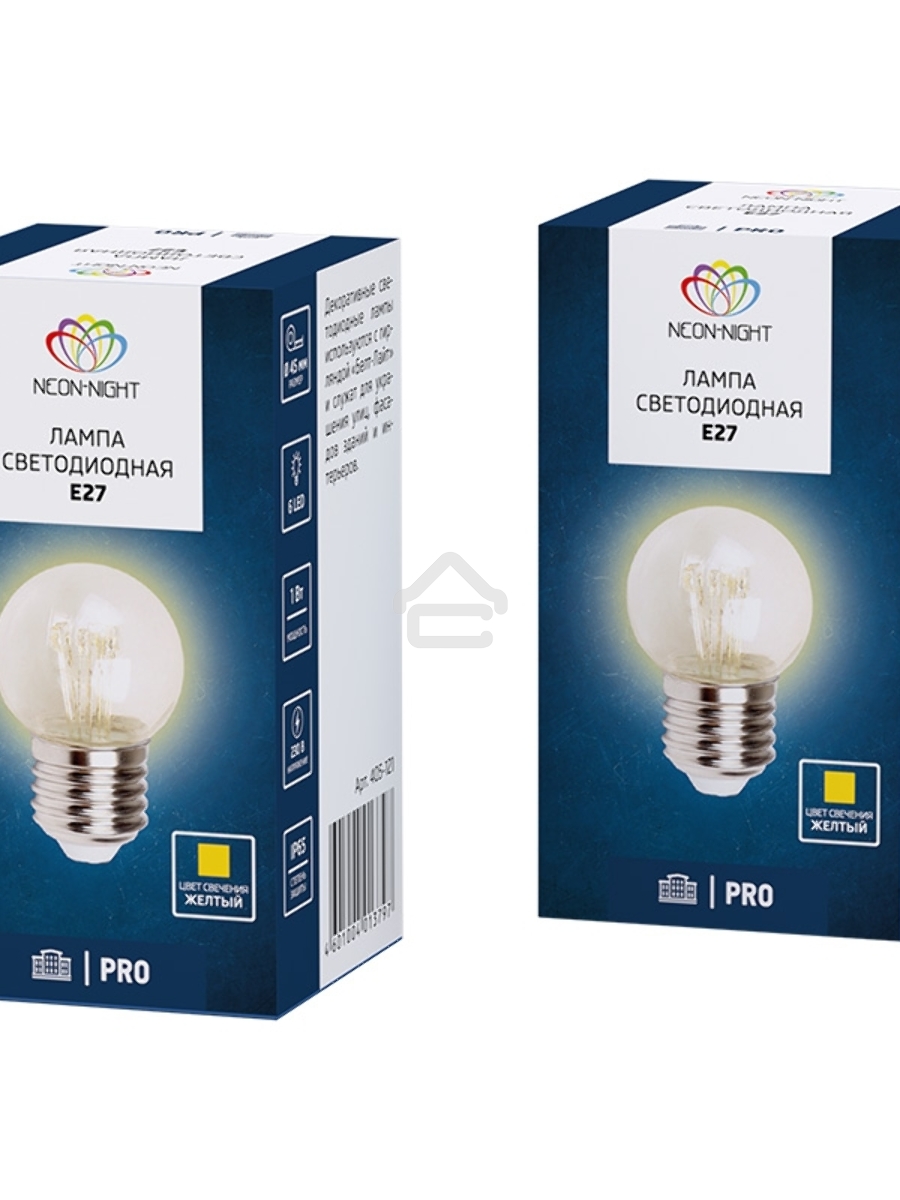 Лампа шар e27 6 LED  Ø45мм - желтая, прозрачная колба, эффект лампы накаливания