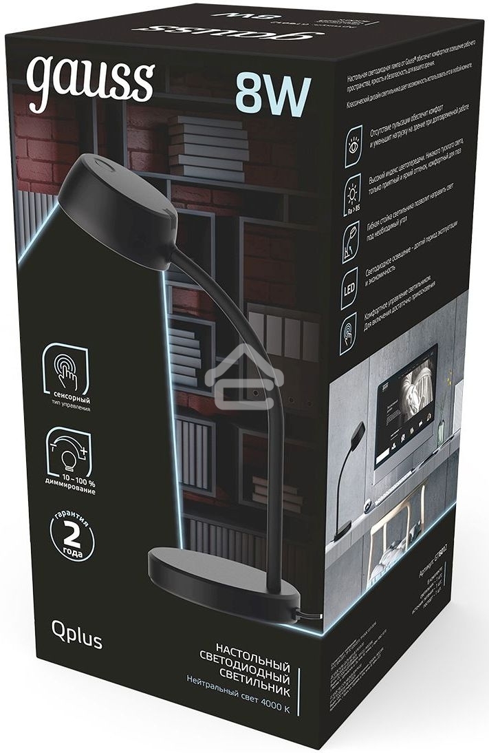 Светильник настольный Gauss Qplus модель GTL601 8W 600lm 4000K 170-265V черный диммируемый LED 1/8