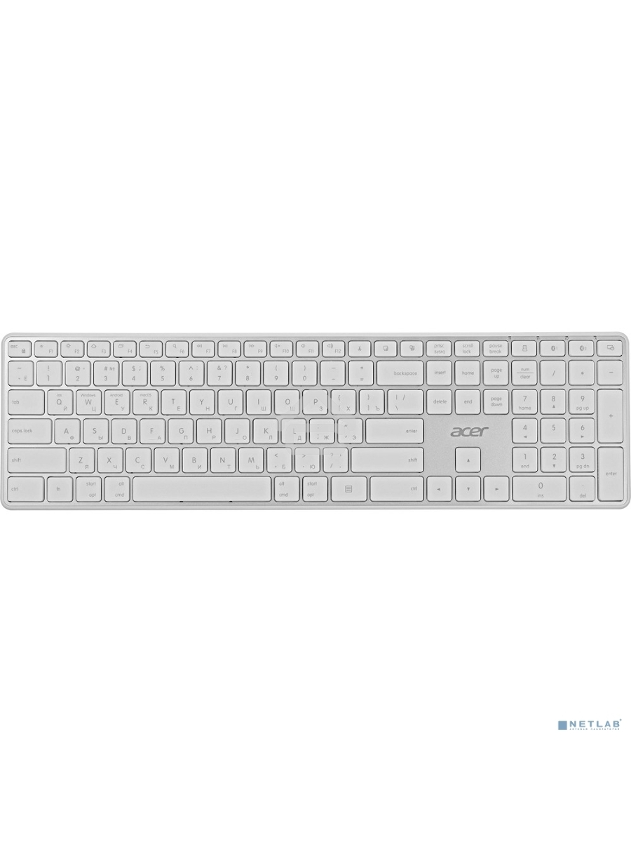 Клавиатура Acer OKR301 (ZL.KBDEE.015) беспроводная, USB, Bluetooth/Радиоканал, белый/серебристый