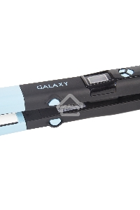 Щипцы для волос Galaxy GL 4505, голубой, 65 Вт, нагревательный элемент с защитой от перегрева, сменные пластины с керамическим покрытием: 89*27,5 мм и 89*57 мм, ЖК-дисплей с индикацией температуры, регулятор температурных режимов, шнур питания, вращающийс
