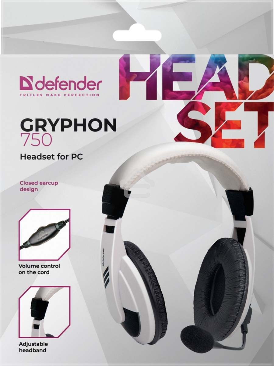 Наушники Defender Gryphon 750 белый, кабель 2 м