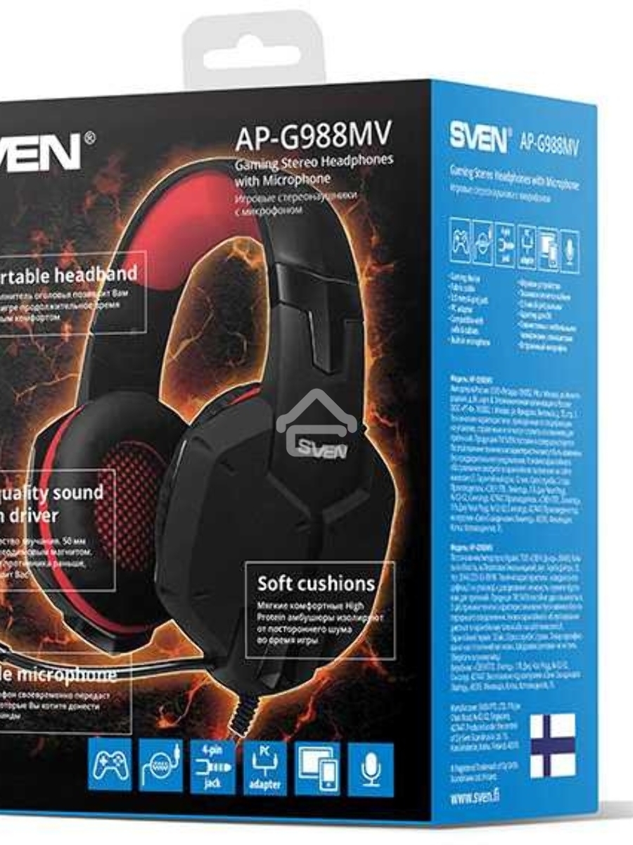 Игровые стереонаушники с микрофоном SVEN AP-G988MV, черный-красный Игровые стереонаушники с микрофоном SVEN AP-G988MV, черный-красный