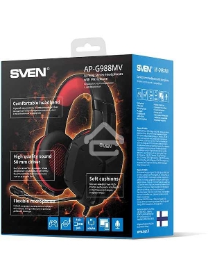 Игровые стереонаушники с микрофоном SVEN AP-G988MV, черный-красный Игровые стереонаушники с микрофоном SVEN AP-G988MV, черный-красный