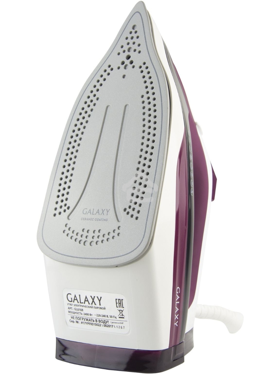 Утюг Galaxy Line GL 6108, бордовый с белым, паровой, 2400 Вт, постоянный пар 50 г/мин, паровой удар 230 г/мин, функции: автоотключение, самоочистка, антикапля, антинакипь, вертикальное отпаривание, индикатор автоотключения, индикатор нагрева, функция увла