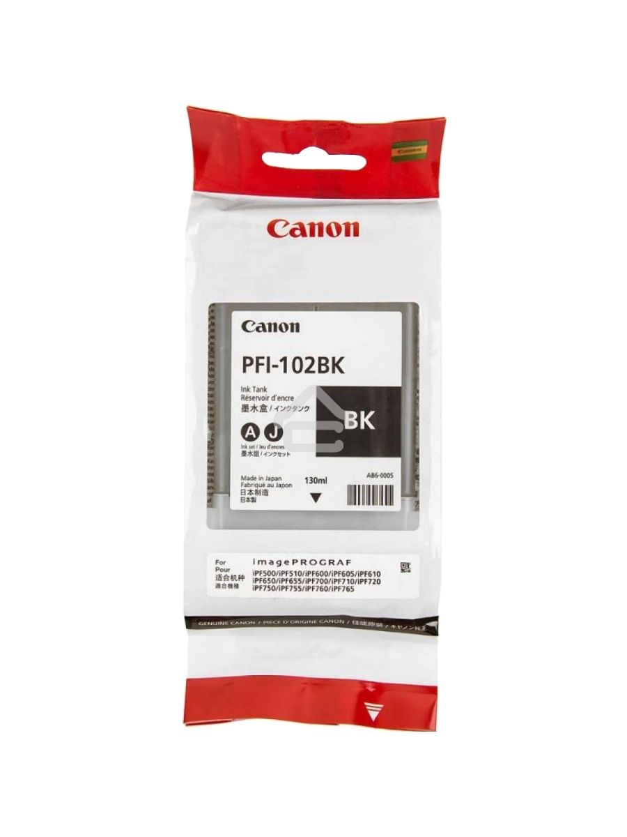 Картридж струйный Canon PFI-102Bk (0895B001) черный (130 мл.) для Canon iPF605, iPF610, iPF650, iPF655, iPF710, iPF750, iPF755, LP17, iPF510