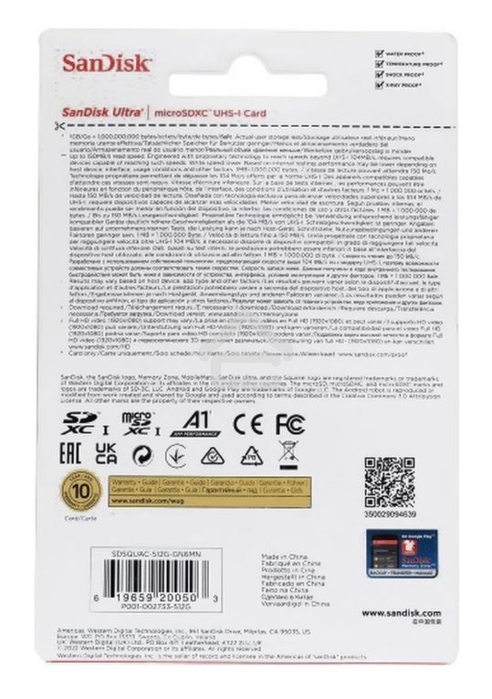 Флеш карта microSD 512Gb SanDisk microSDXC Class 10 Ultra UHS-I A1 140Mb/s