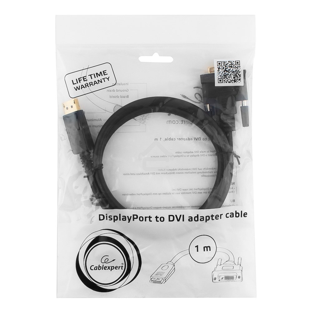 Кабель DisplayPort-DVI Gembird/Cablexpert 1м, 20M/19M, черный, экран, пакет(CC-DPM-DVIM-1M)