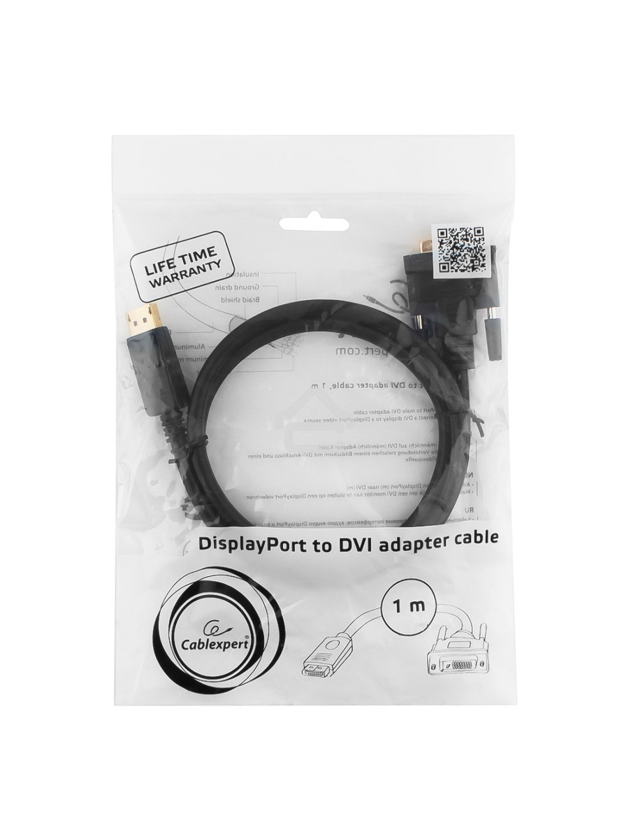 Кабель DisplayPort-DVI Gembird/Cablexpert 1м, 20M/19M, черный, экран, пакет(CC-DPM-DVIM-1M)