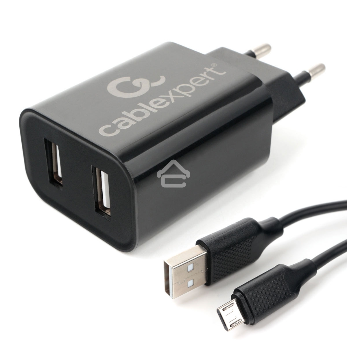 Адаптер питания Cablexpert MP3A-PC-35 USB 2 порта, 2.4A, черный + кабель 1м micro