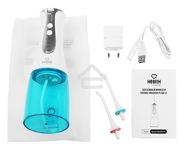 Портативный ирригатор полости рта Qumo Health Portable Irrigator P1 (QHI-1), белый, 320 мл., макс 890 кПа, Li-ion 1400 мА-ч