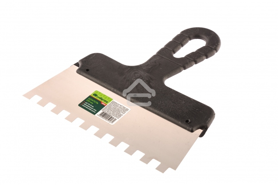 Шпатель из нержавеющей стали Сибртех 200 мм, зуб 10х10 мм, пластмассовая рукоятка