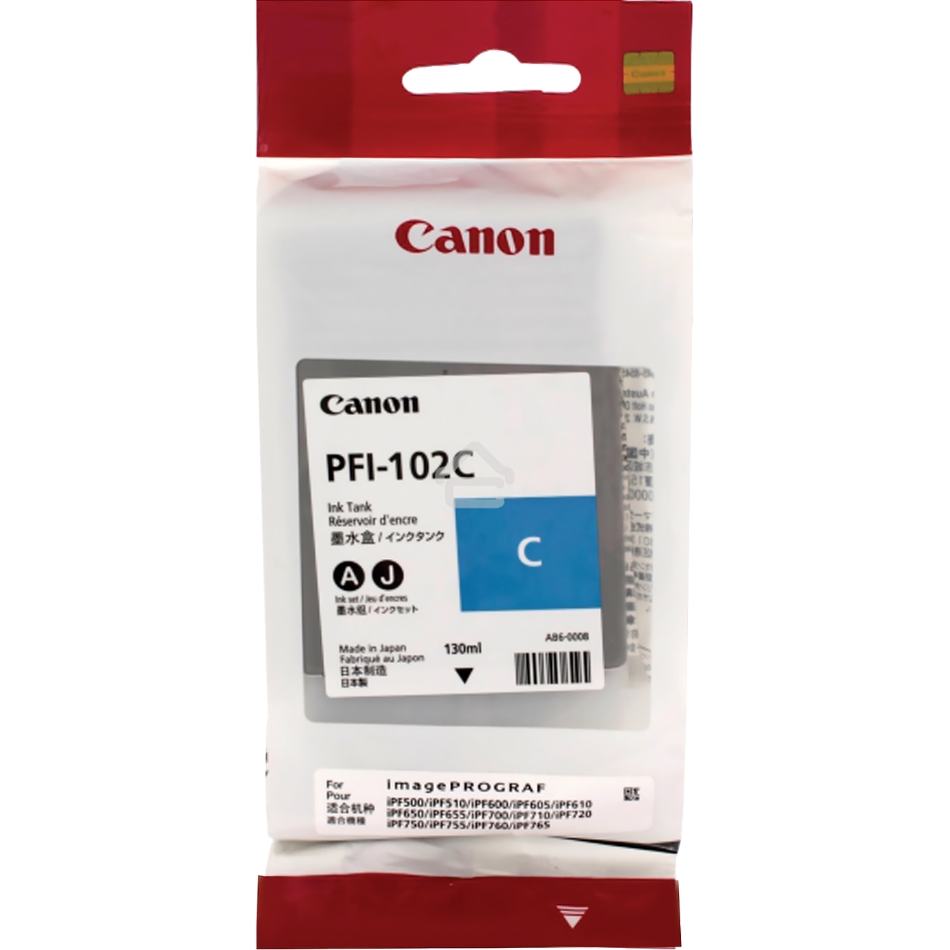 Картридж струйный Canon PFI-102C (0896B001) голубой (130 мл.) для Canon imagePROGRAF iPF605, iPF610., iPF650, iPF655, iPF710, iPF750, iPF755, LP17, iPF510