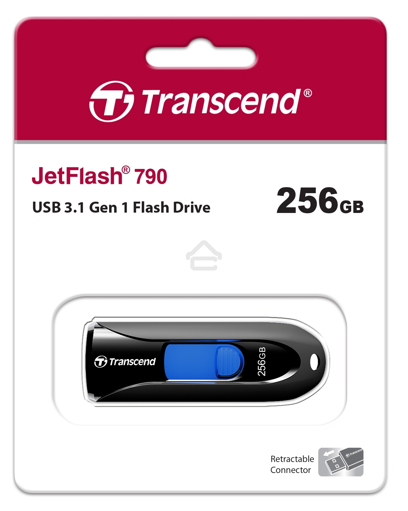 Флешка USB Transcend JetFlash 790 (TS256GJF790K), 256Gb, USB 3.1, R/W 90/40, черный/синий