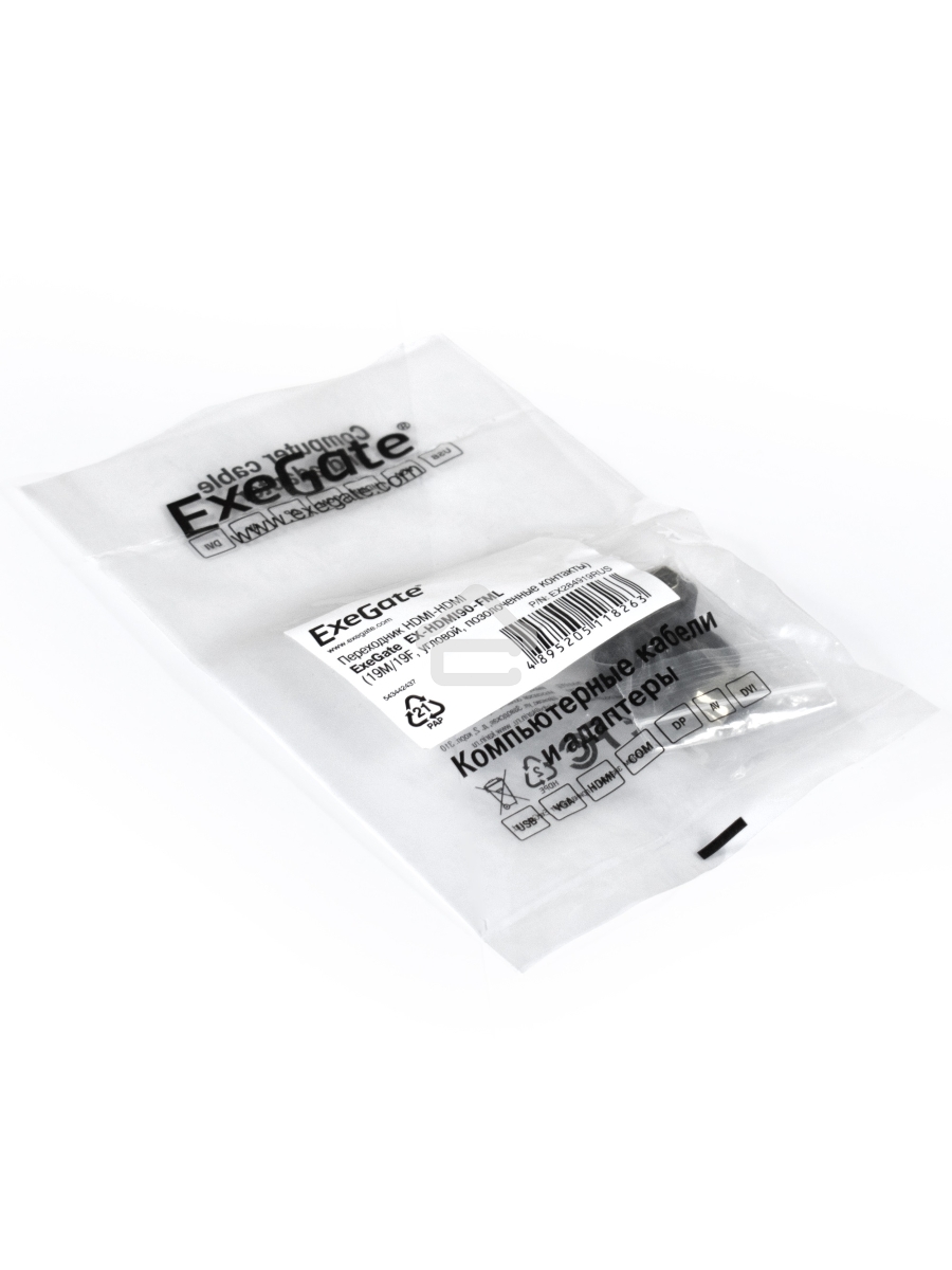 Переходник Exegate EX284919RUS HDMI-HDMI EX-HDMI90-FML (19M/19F, угловой, позолоченные контакты)
