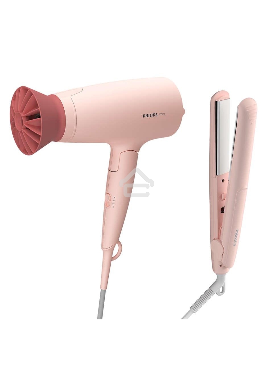 Прибор для укладки волос Philips набор фен + выпрямитель. Цвет розовый