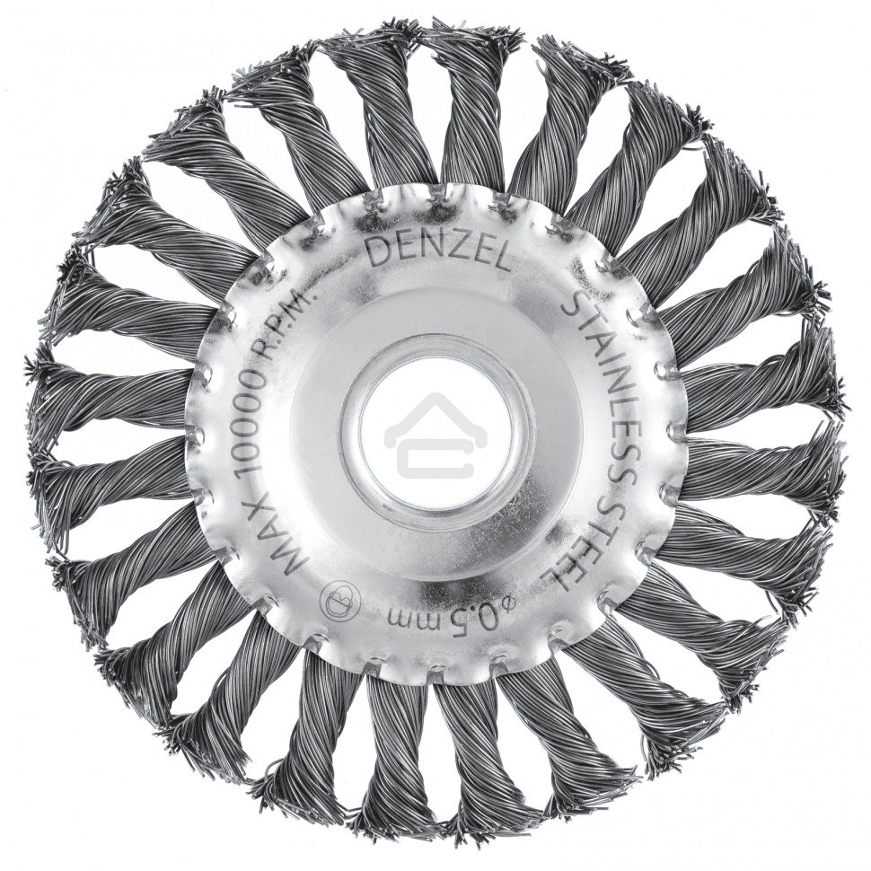 Щетка для УШМ Denzel 125 мм, плоская, крученая нержавеющая проволока 0,5 мм, посадка 22,2 мм
